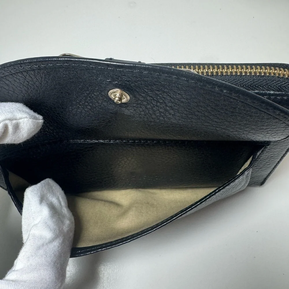 Chloé Continental Long Black Zippy Leather Wallet with Gold Tone Hardware
